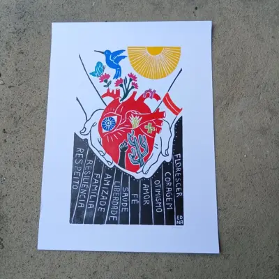 Xilogravura Edna Silva G - Coração da Fé