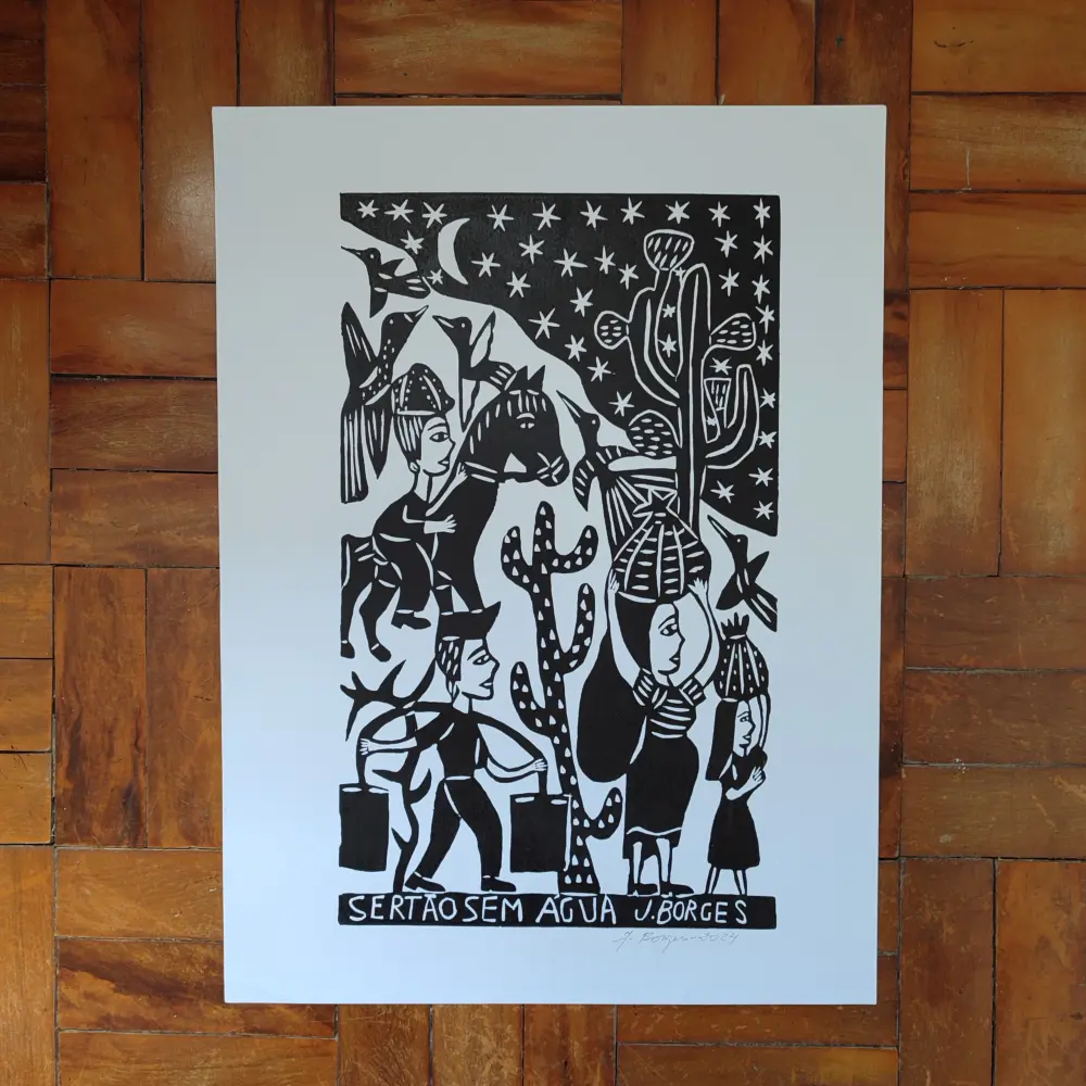 Xilogravura Mestre J Borges G - Sertão sem Água