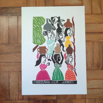 Xilogravura Mestre J Borges G - Carregando Água