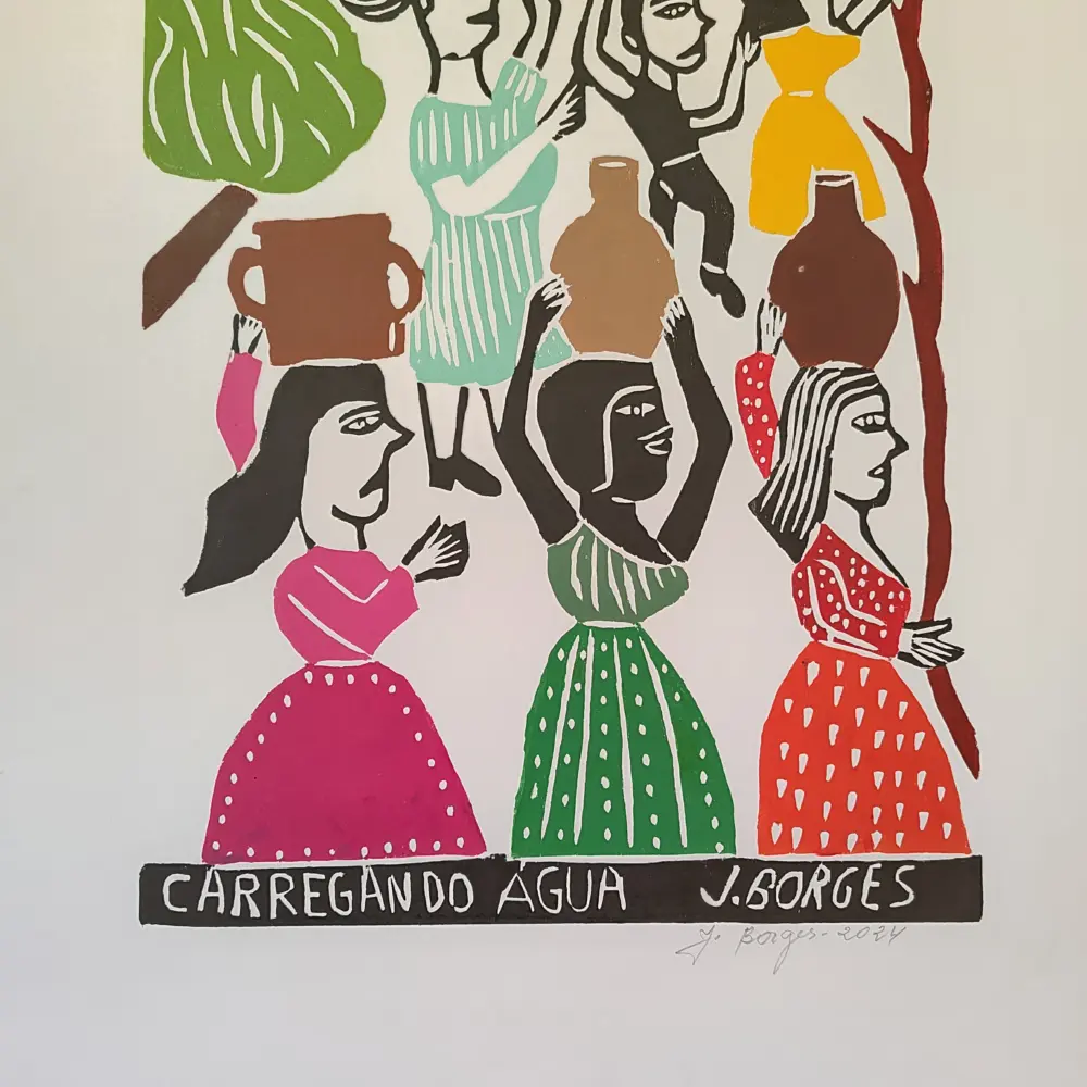 Xilogravura Mestre J Borges G - Carregando Água - Imagem 2