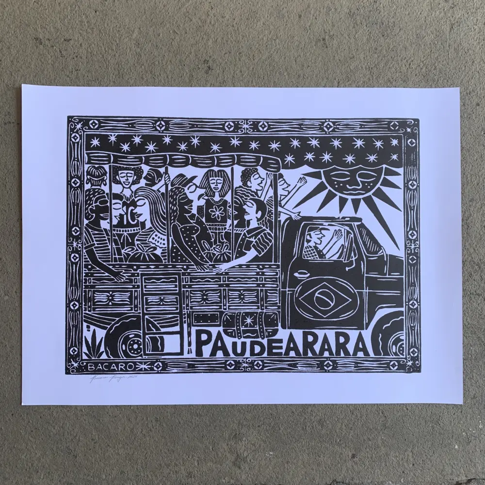 Xilogravura Bacaro Borges G - Pau de Arara