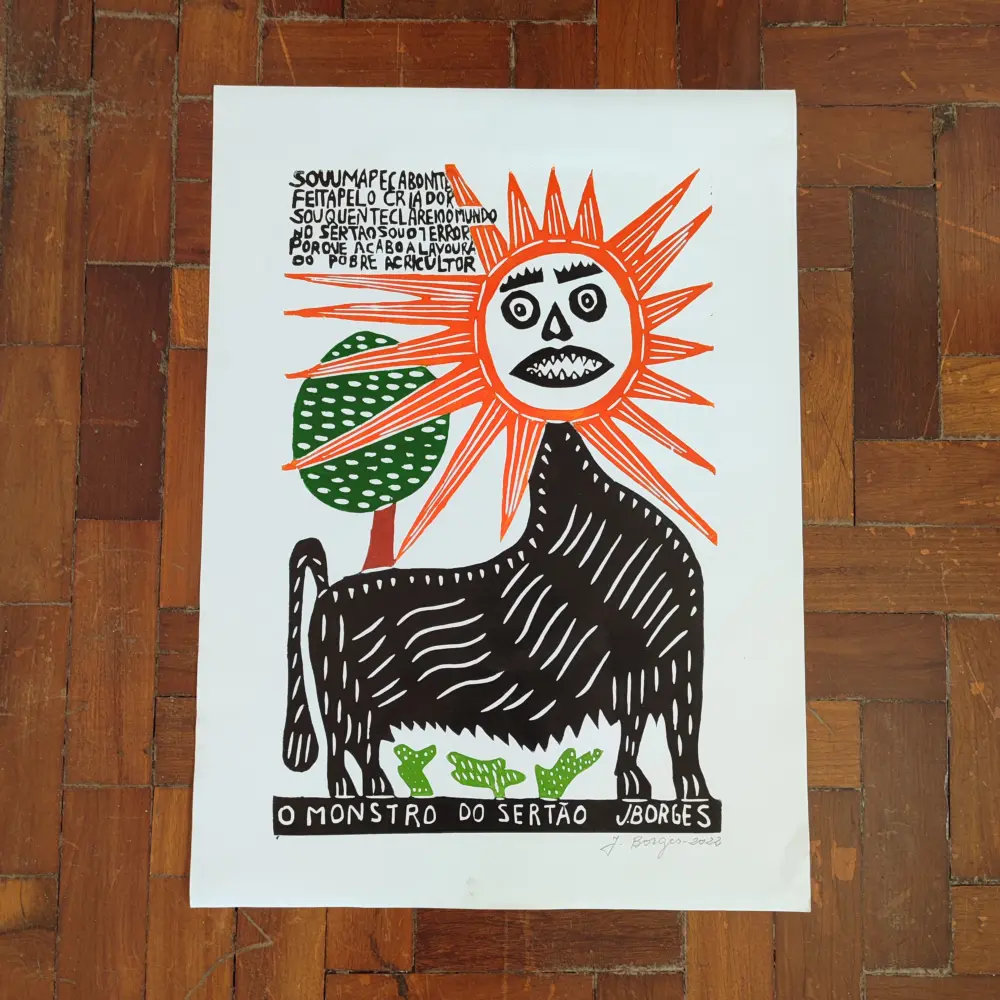 Xilogravura Mestre J Borges G - O Monstro do Sertão