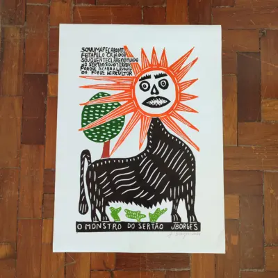 Xilogravura Mestre J Borges G - O Monstro do Sertão