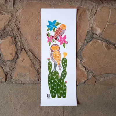 Xilogravura Edna Silva M Vertical - Coruja