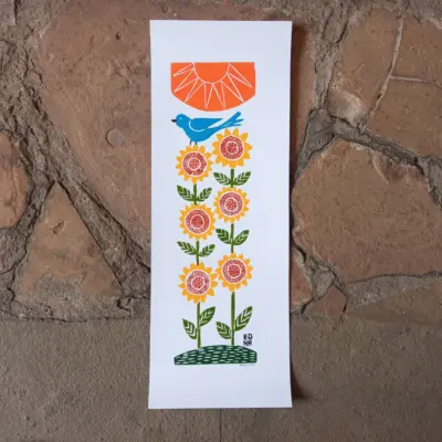 Xilogravura Edna Silva M Vertical - Girassol